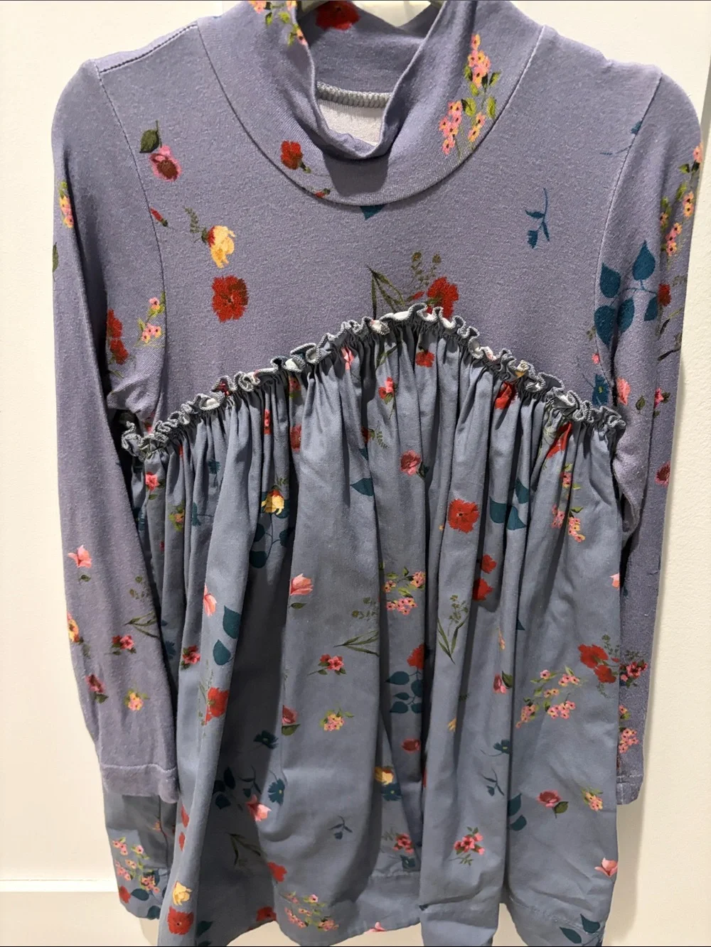 Girls' Lavender Floral Ruffle-Front Dress